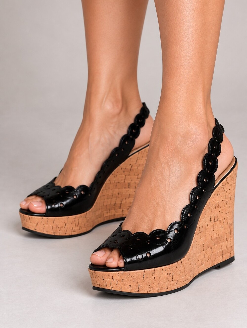 Elaine Turner Naomi Slingback Wedge Sandal Black 6.5